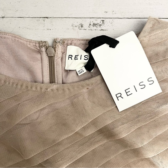 REISS Elenor Pleated Tulle Textured Appliqué Sleeveless Mini Dress - Picture 6 of 8